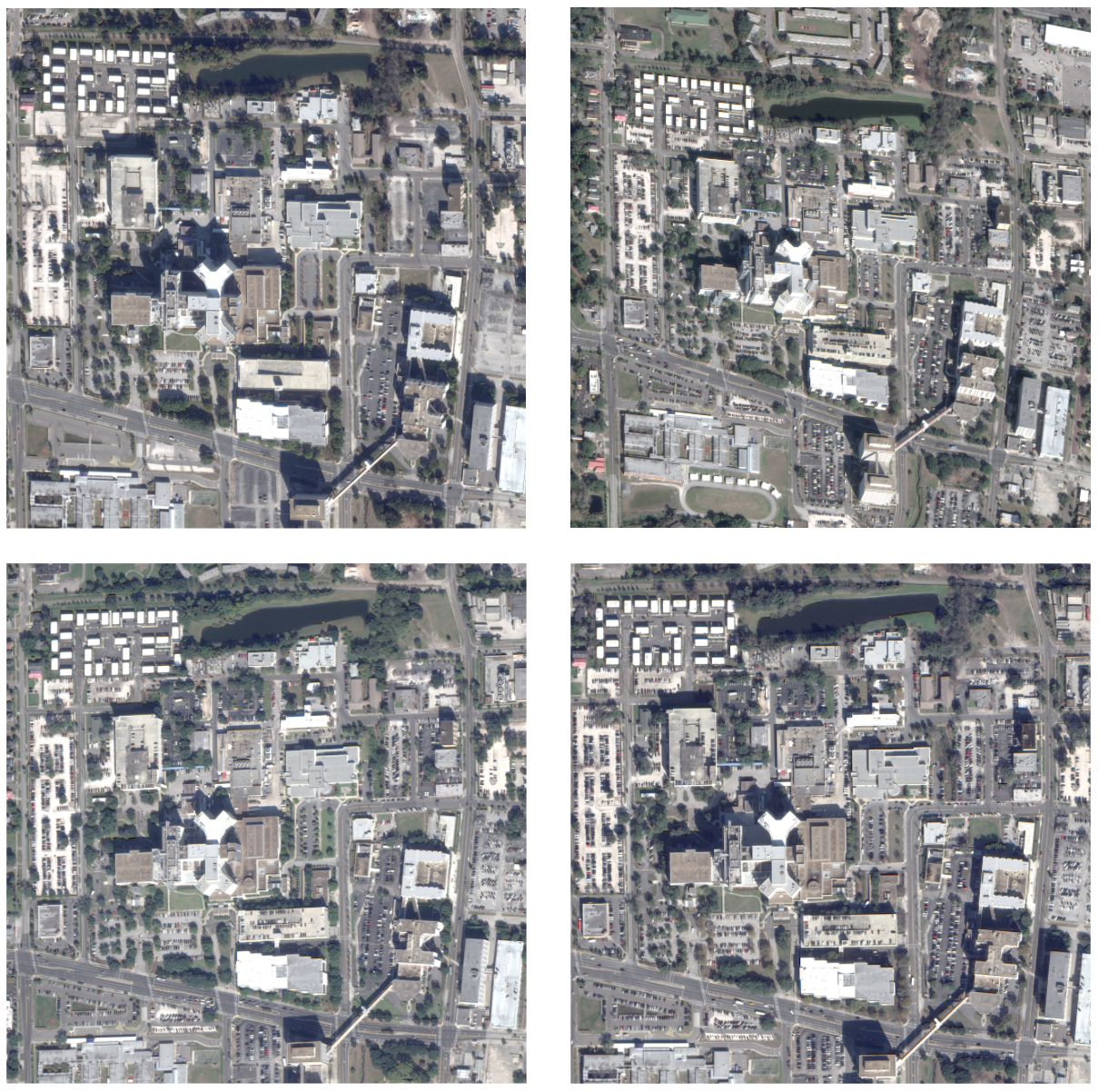 Four different satellite views from a scene of the DFC2019 dataset